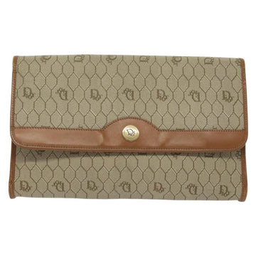 Christian Dior Honeycomb Canvas Chain Shoulder Bag PVC Beige Gold Auth BA4743 - 0