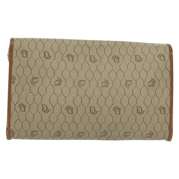 Christian Dior Honeycomb Canvas Chain Shoulder Bag PVC Beige Gold Auth BA4743