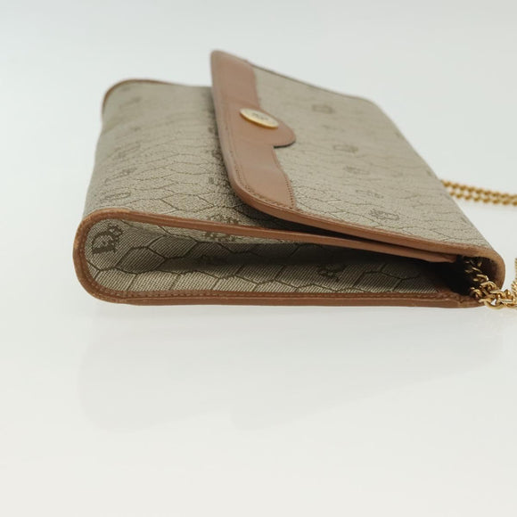 Christian Dior Honeycomb Canvas Chain Shoulder Bag PVC Beige Gold Auth BA4743
