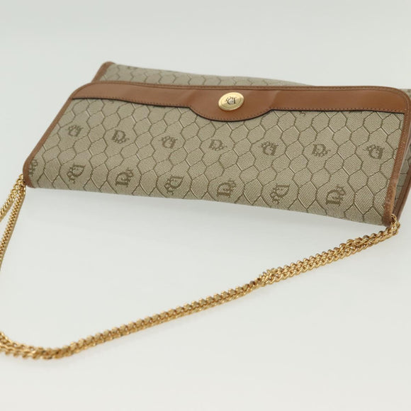 Christian Dior Honeycomb Canvas Chain Shoulder Bag PVC Beige Gold Auth BA4743
