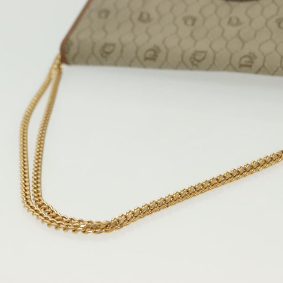 Christian Dior Honeycomb Canvas Chain Shoulder Bag PVC Beige Gold Auth BA4743