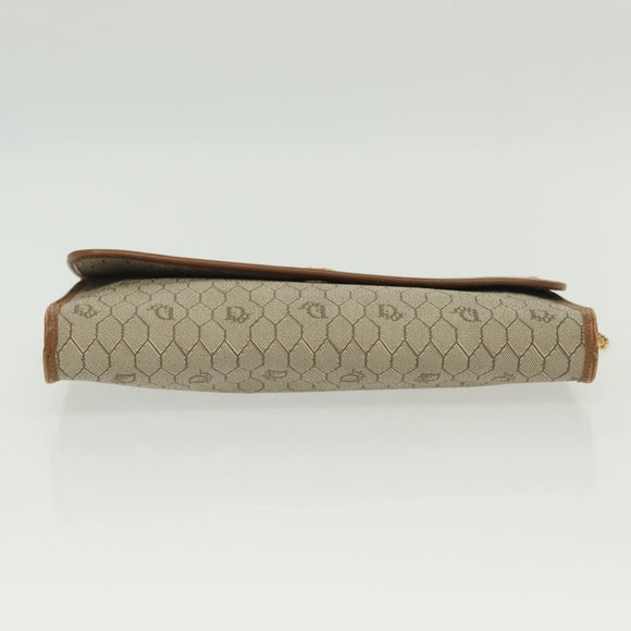 Christian Dior Honeycomb Canvas Chain Shoulder Bag PVC Beige Gold Auth BA4743