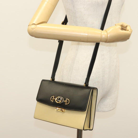 GUCCI Horsebit Zumi Shoulder Bag Leather Beige Gold Silver 576388 Auth BA4748