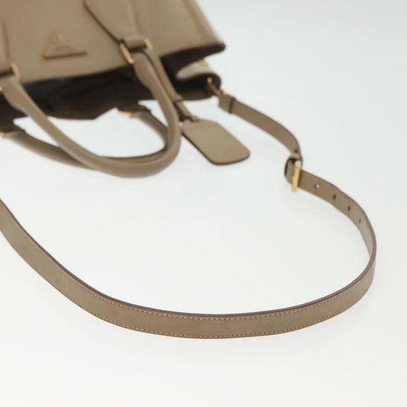PRADA Hand Bag Safiano Leather 2way Beige Gold Auth BA4750