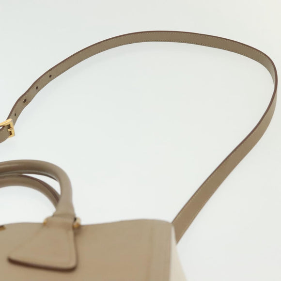 PRADA Hand Bag Safiano Leather 2way Beige Gold Auth BA4750