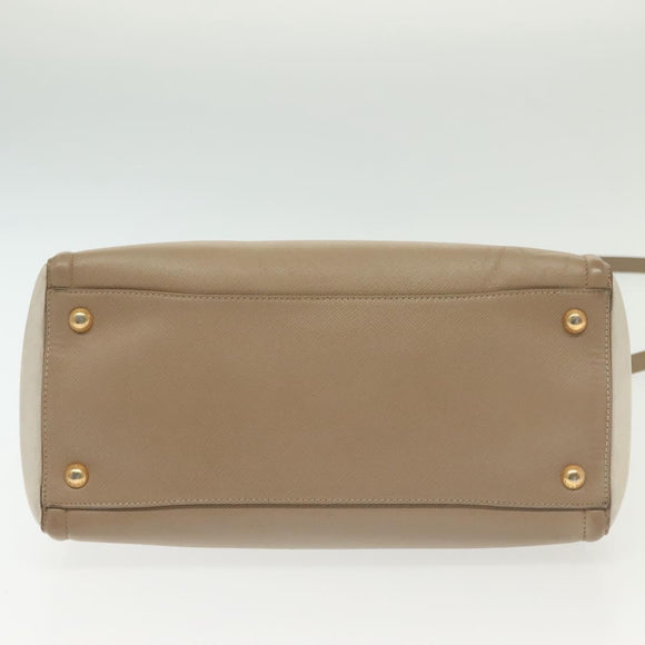 PRADA Hand Bag Safiano Leather 2way Beige Gold Auth BA4750