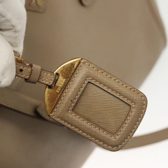 PRADA Hand Bag Safiano Leather 2way Beige Gold Auth BA4750