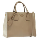 PRADA Hand Bag Safiano Leather 2way Beige Gold Auth BA4750-1