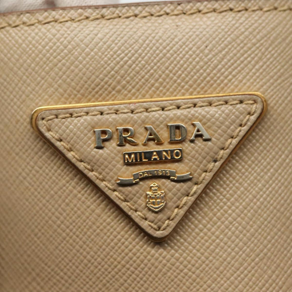 PRADA Hand Bag Safiano Leather 2way Beige Gold Auth BA4750