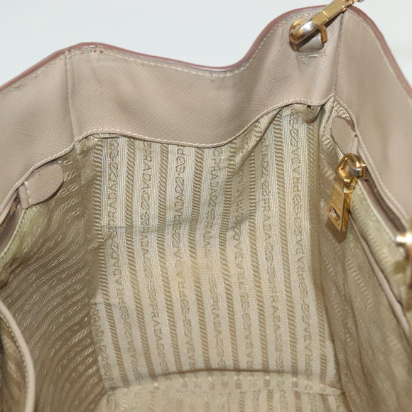 PRADA Hand Bag Safiano Leather 2way Beige Gold Auth BA4750