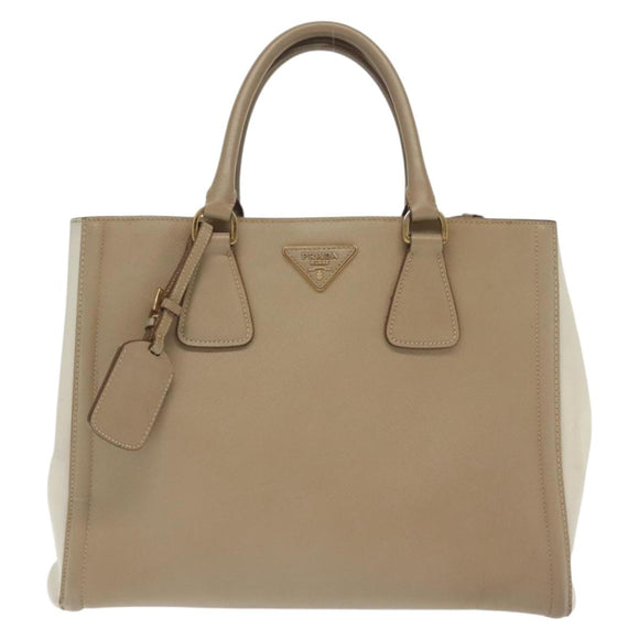 PRADA Hand Bag Safiano Leather 2way Beige Gold Auth BA4750