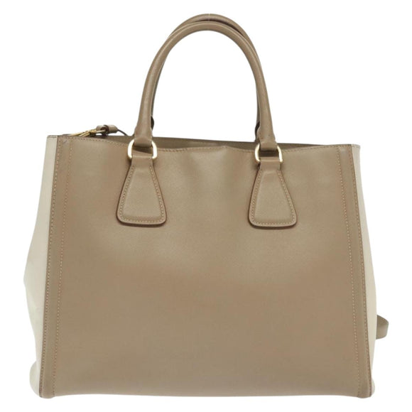 PRADA Hand Bag Safiano Leather 2way Beige Gold Auth BA4750