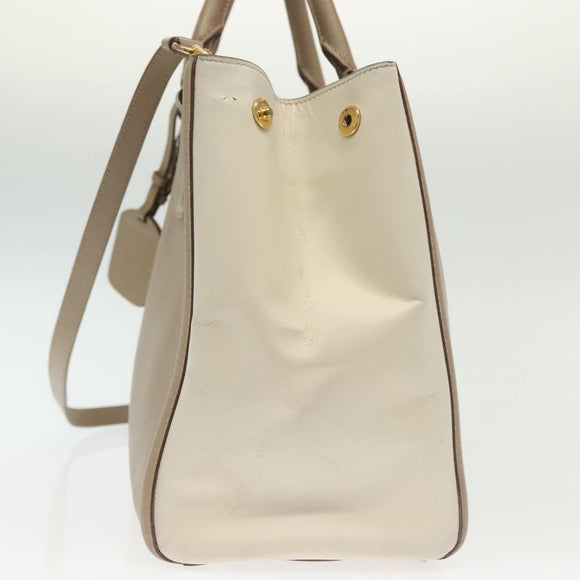 PRADA Hand Bag Safiano Leather 2way Beige Gold Auth BA4750