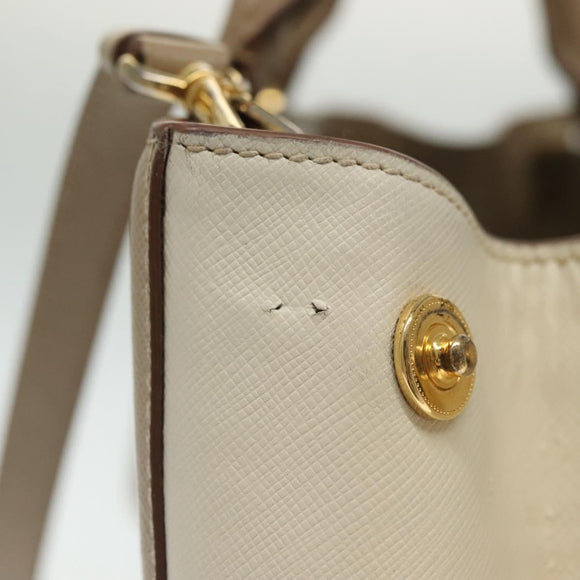 PRADA Hand Bag Safiano Leather 2way Beige Gold Auth BA4750