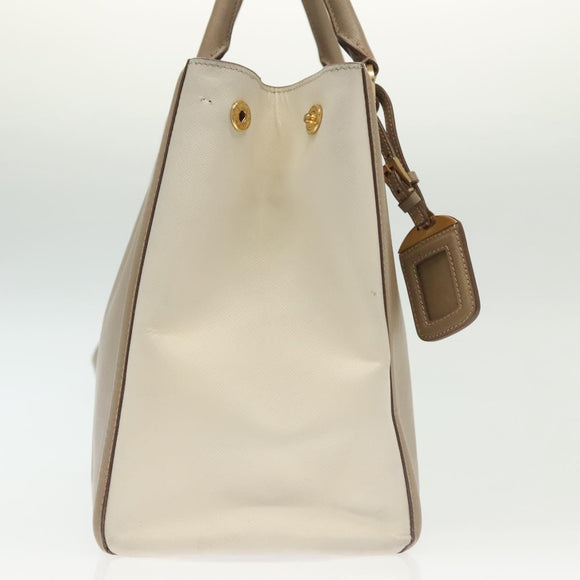PRADA Hand Bag Safiano Leather 2way Beige Gold Auth BA4750
