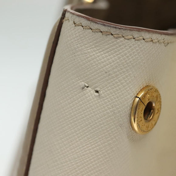 PRADA Hand Bag Safiano Leather 2way Beige Gold Auth BA4750