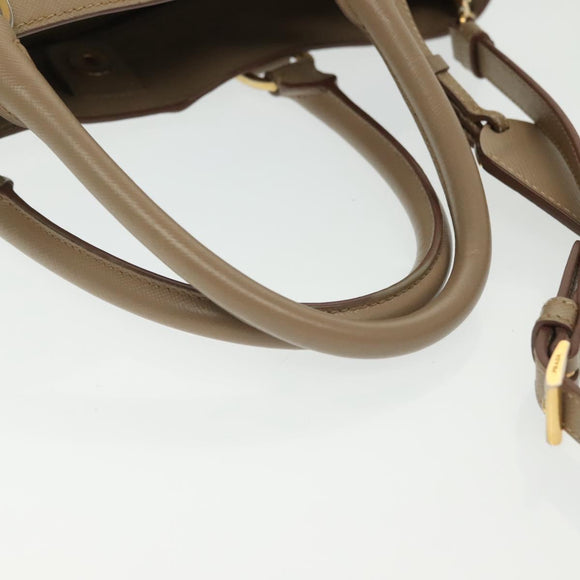 PRADA Hand Bag Safiano Leather 2way Beige Gold Auth BA4750