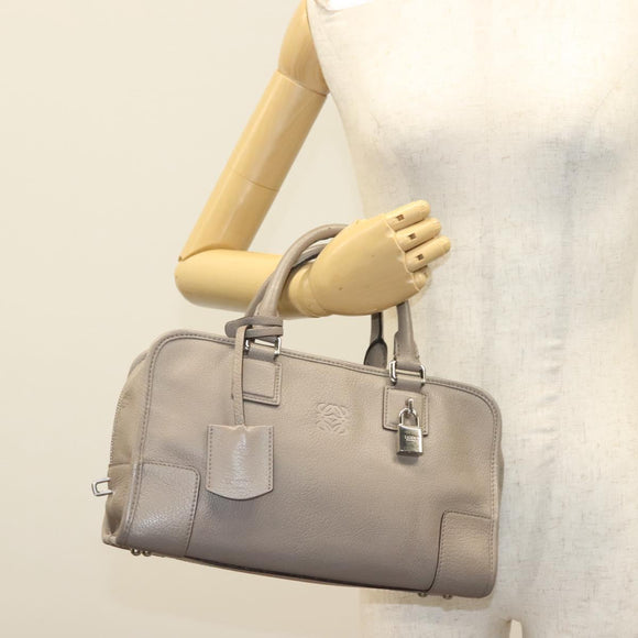 LOEWE Anagram Amazona 28 Hand Bag Leather Gray Silver Auth BA4751