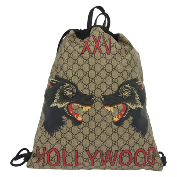 GUCCI GG Supreme Drawstring Backpack PVC Beige 473872 Auth BA4762