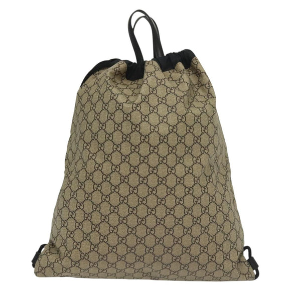 GUCCI GG Supreme Drawstring Backpack PVC Beige 473872 Auth BA4762