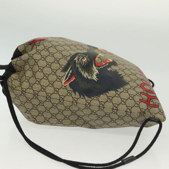 GUCCI GG Supreme Drawstring Backpack PVC Beige 473872 Auth BA4762