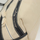 Salvatore Ferragamo Vala Vala Tote Bag Canvas Beige Navy Silver Auth BA4763-10