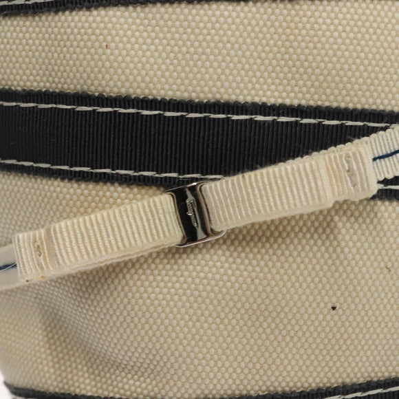 Salvatore Ferragamo Vala Vala Tote Bag Canvas Beige Navy Silver Auth BA4763