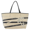 Salvatore Ferragamo Vala Vala Tote Bag Canvas Beige Navy Silver Auth BA4763-2