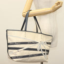 Salvatore Ferragamo Vala Vala Tote Bag Canvas Beige Navy Silver Auth BA4763-22