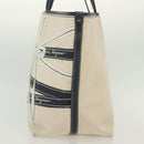 Salvatore Ferragamo Vala Vala Tote Bag Canvas Beige Navy Silver Auth BA4763-4