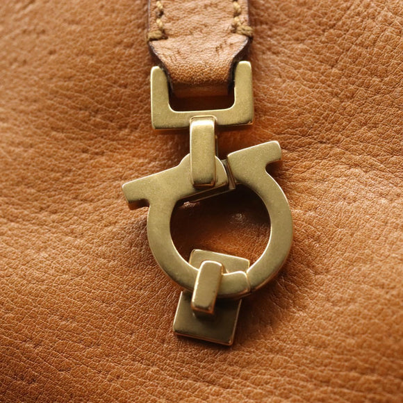 Salvatore Ferragamo Gancini Shoulder Bag Leather Brown Gold Auth BA4764