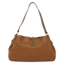 Salvatore Ferragamo Gancini Shoulder Bag Leather Brown Gold Auth BA4764-13