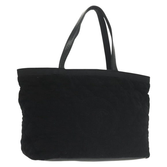 CHANEL Matelasse COCO Mark Tote Bag pile Black Silver CC Auth BA4775