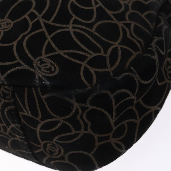 CHANEL Chain COCO Mark Camelia Shoulder Bag Suede Black Silver CC Auth BA4776