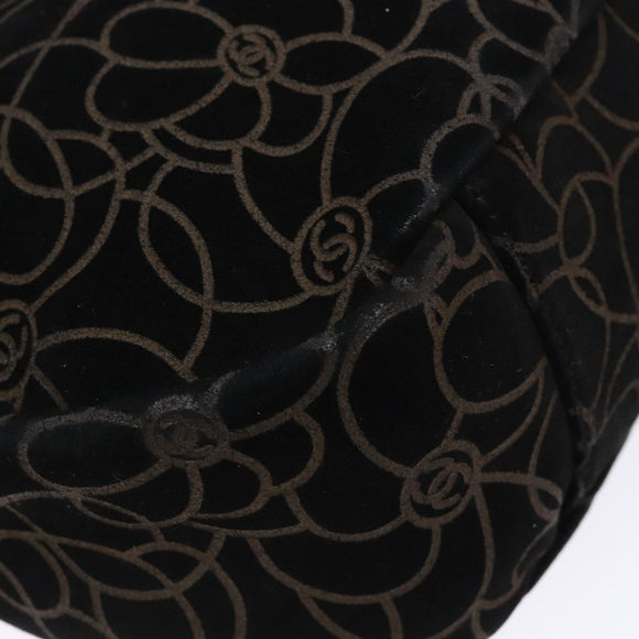 CHANEL Chain COCO Mark Camelia Shoulder Bag Suede Black Silver CC Auth BA4776