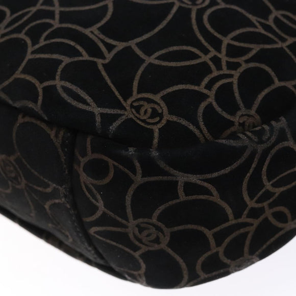 CHANEL Chain COCO Mark Camelia Shoulder Bag Suede Black Silver CC Auth BA4776