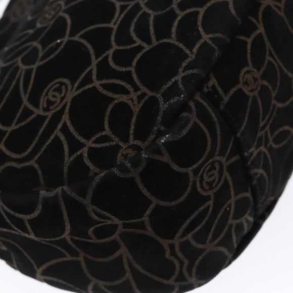 CHANEL Chain COCO Mark Camelia Shoulder Bag Suede Black Silver CC Auth BA4776