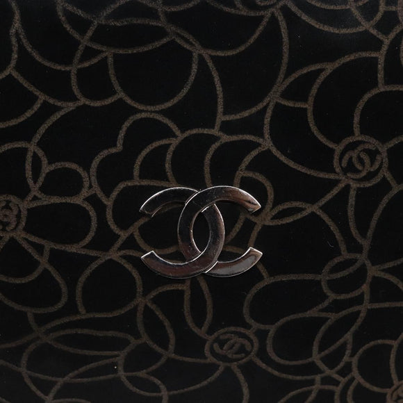 CHANEL Chain COCO Mark Camelia Shoulder Bag Suede Black Silver CC Auth BA4776