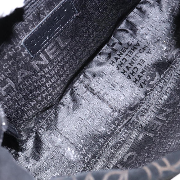 CHANEL Chain COCO Mark Camelia Shoulder Bag Suede Black Silver CC Auth BA4776