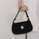 CHANEL Chain COCO Mark Camelia Shoulder Bag Suede Black Silver CC Auth BA4776-25