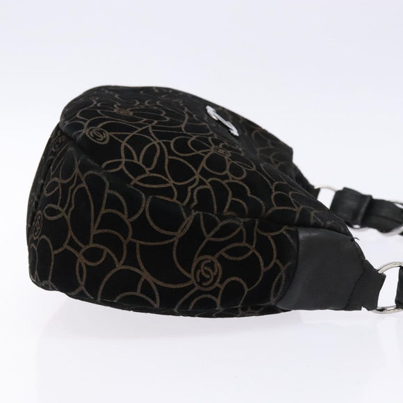 CHANEL Chain COCO Mark Camelia Shoulder Bag Suede Black Silver CC Auth BA4776