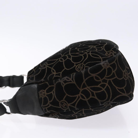 CHANEL Chain COCO Mark Camelia Shoulder Bag Suede Black Silver CC Auth BA4776