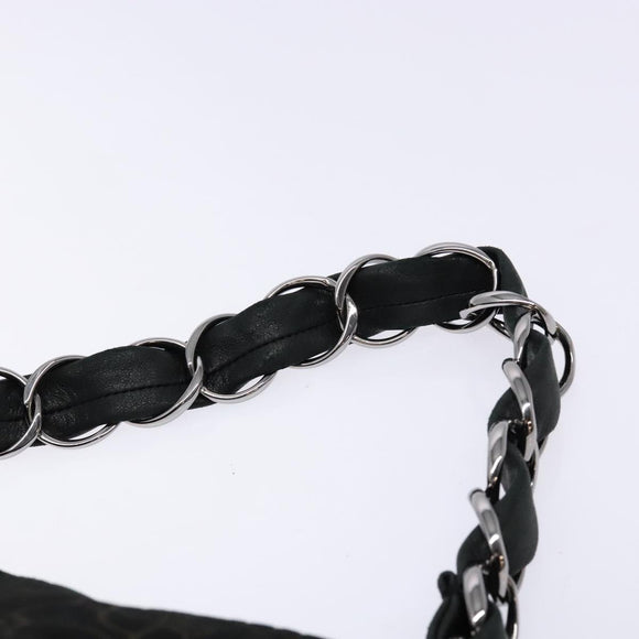 CHANEL Chain COCO Mark Camelia Shoulder Bag Suede Black Silver CC Auth BA4776