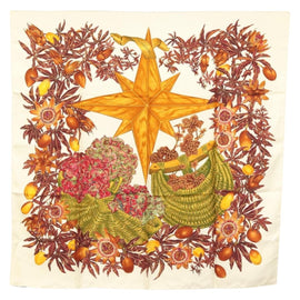 HERMES Carre 90 Scarf ""PASSIFLORES"" Silk Brown Auth BA4792