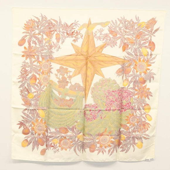 HERMES Carre 90 Scarf ""PASSIFLORES"" Silk Brown Auth BA4792