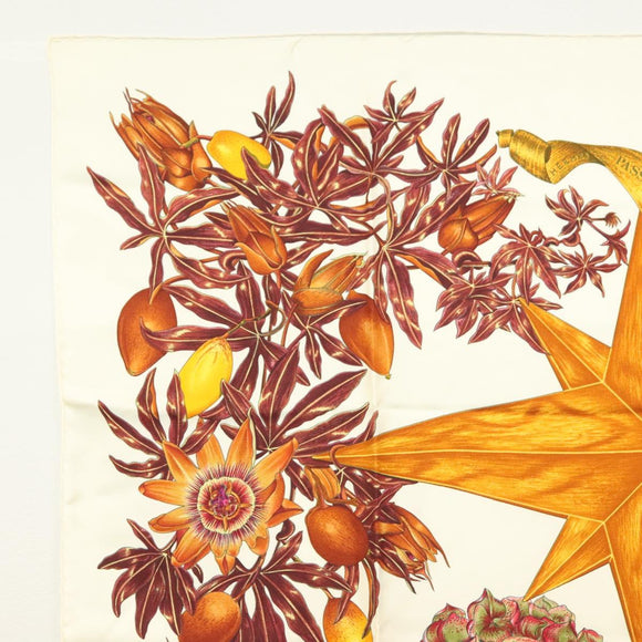 HERMES Carre 90 Scarf ""PASSIFLORES"" Silk Brown Auth BA4792