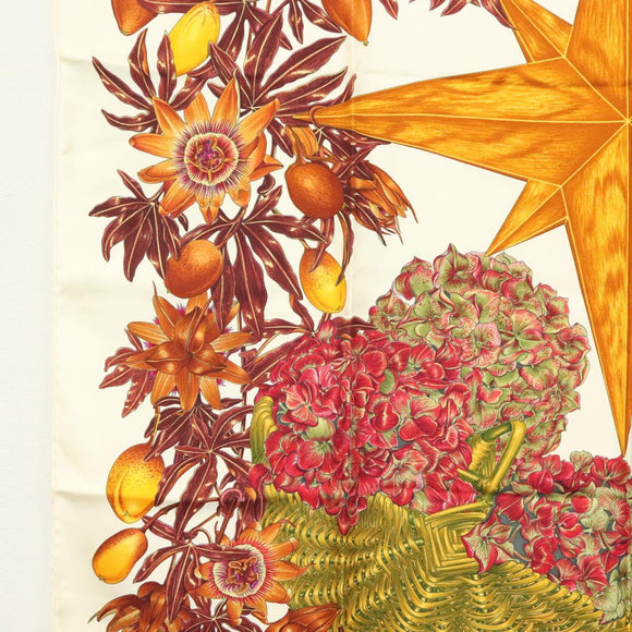 HERMES Carre 90 Scarf ""PASSIFLORES"" Silk Brown Auth BA4792