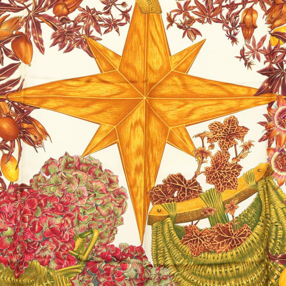 HERMES Carre 90 Scarf ""PASSIFLORES"" Silk Brown Auth BA4792