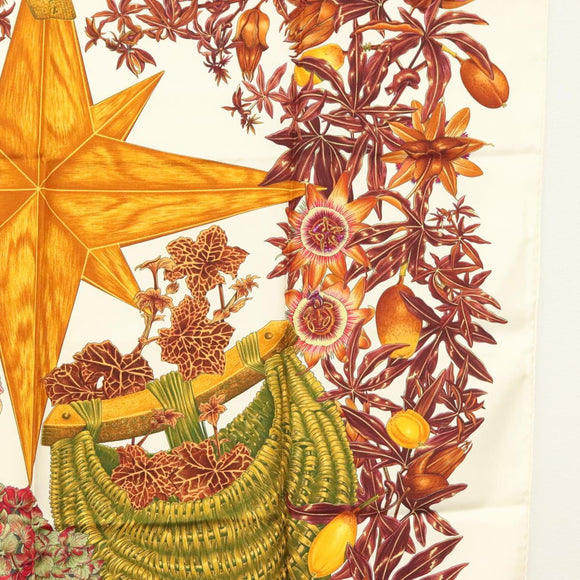 HERMES Carre 90 Scarf ""PASSIFLORES"" Silk Brown Auth BA4792