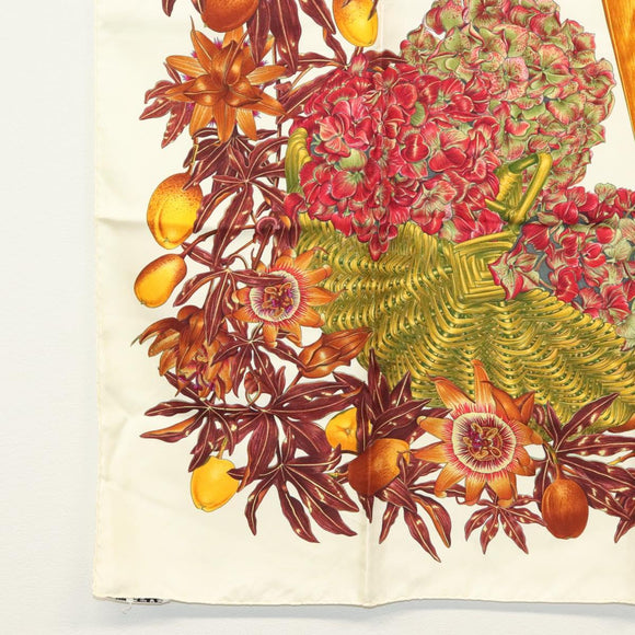 HERMES Carre 90 Scarf ""PASSIFLORES"" Silk Brown Auth BA4792